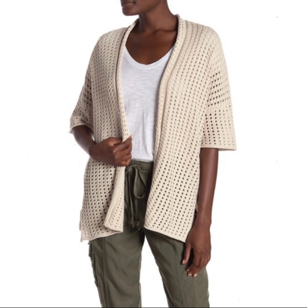 Michael Stars Open Knit Tassels Cream Cardigan M